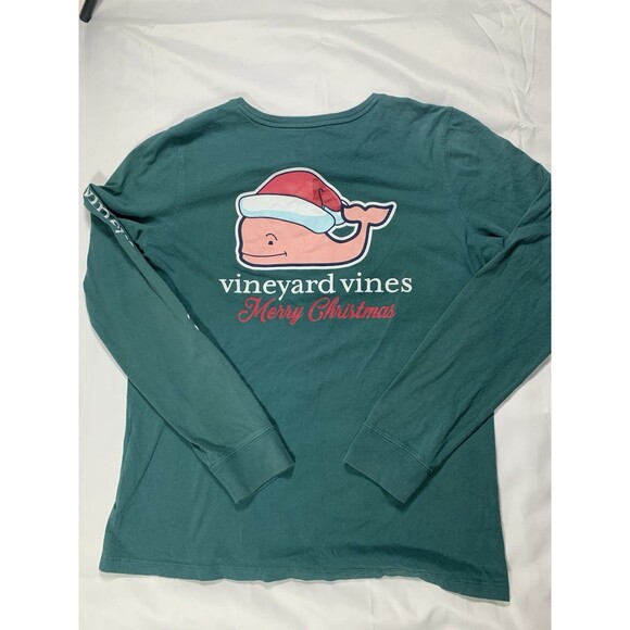 Vineyard Vines T-Shirt Women's Medium Green Christmas Long Sleeve Crew Neck - Picture 2 of 7